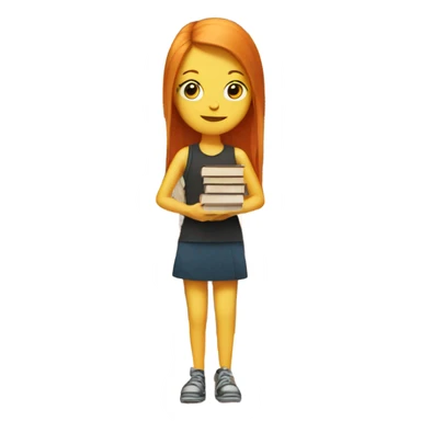 A stack of books next to a ginger girl  sticker