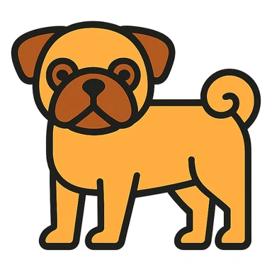 standing pug with a curly tail, lineal color icon style sticker