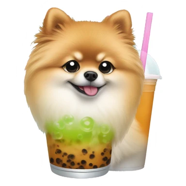 Pomeranian drinking bubble tea  sticker