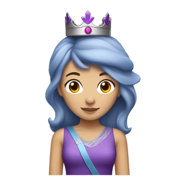 Canadian-vietnamese-chinese female with purple and blue hair with a purple dress and a grey crown sticker