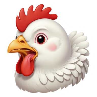 Cinematic Cute Yawning White Chicken Portrait Emoji, Head tilted slightly with a dramatic, wide-open yawn, showcasing a soft, fluffy white plumage with a crisp red comb and drooping wings, round beady eyes barely open in drowsy contentment, Simplified yet irresistibly adorable features, highly detailed, glowing with a soft, cozy glow, high shine, relaxed yet expressive, stylized with a touch of whimsy, bright and endearing, soft glowing outline, capturing the essence of a sleepy yet affectionate chicken, so drowsy it feels like it could stretch out of the screen and curl up for a nap! sticker