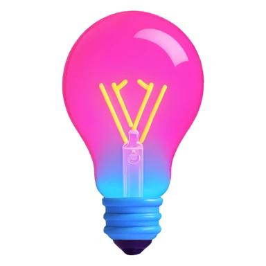 neon lightbulb glowing blue and pink with soft glossy highlight and modern minimal shape sticker