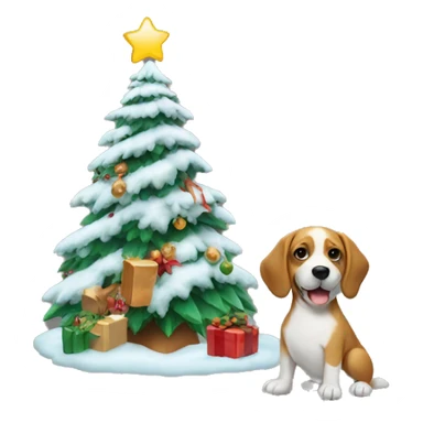 A Christmas tree with a dog right beside it sticker