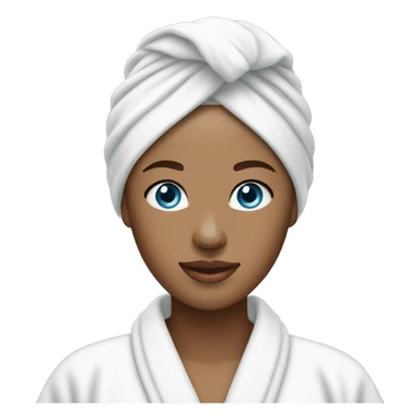 fair skin blue eyed woman wearing white towel on head wearing bathrobe  sticker