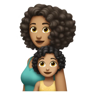 Caucasian woman with straight Brunette hair holding a caucasian girl toddler with curly black hair sticker