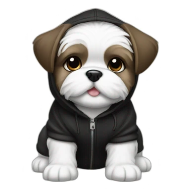 Happy back and white Shitz tzu puppy wearing a black hoodie sticker