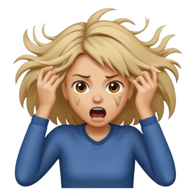 Girl ripping hair out yelling holding hair sticker