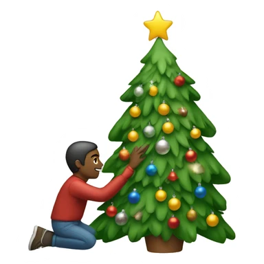 man decorating christmas tree sticker
