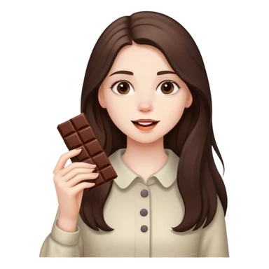 beautiful pale brunette girl with long hair eating a bar of chocolate  sticker