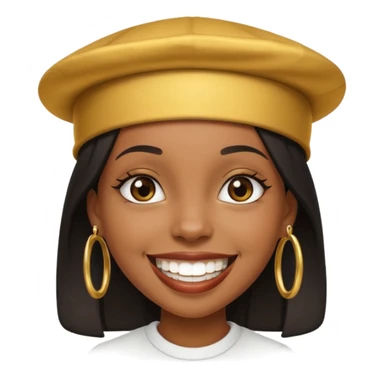 Black girl smiling with a gold grill and skully hat sticker