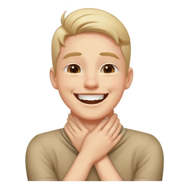 Person laughing with hands crossed on neck sticker