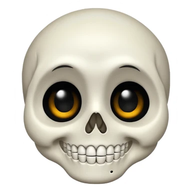 A skeleton face with a big white smile and big black eyes with tiny pupils sticker