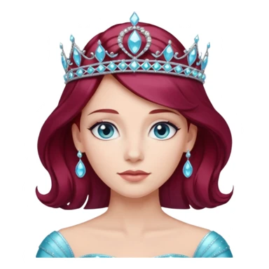 Burgundy hair princess with blue eyes wearing a sparkly black and aquamarine tiara  sticker