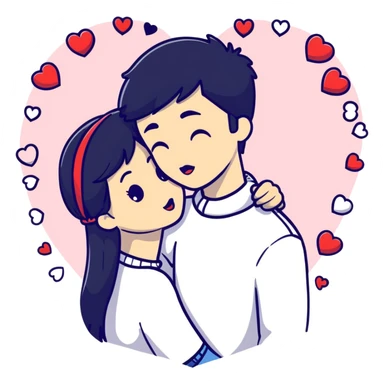 Couple of blonde girl and white boy with black hair is kissing with a lot of hearts around them sticker