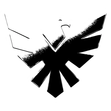 Make the Atreides hawk symbol look like it is made out of shiny silver metal, with a solid black background, metallic texture and highlights, logo style. sticker