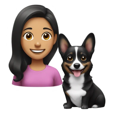 Black Corgi next to spanish smiling girl sticker