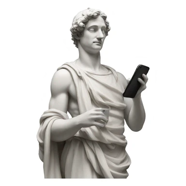 italian statue looking at cellphone sticker