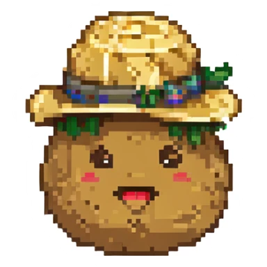 A cute potato emoji with a hat sticker