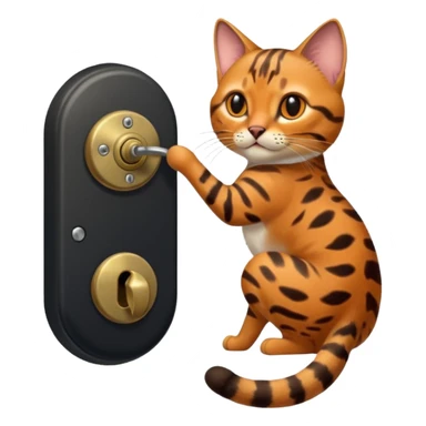 A bobtailed bengal turning a doorknob sticker
