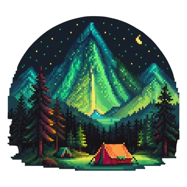 aurora borealis night sky over forest with tent sticker