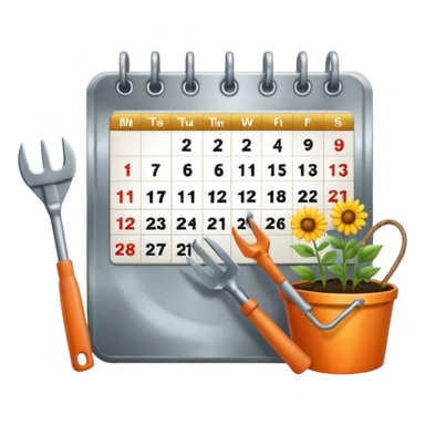 calendar icon with garden tools near. Transparent background sticker