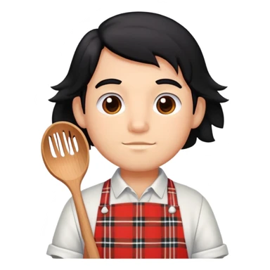 big boy with black hair all up, wearing a white and red plaid apron sticker
