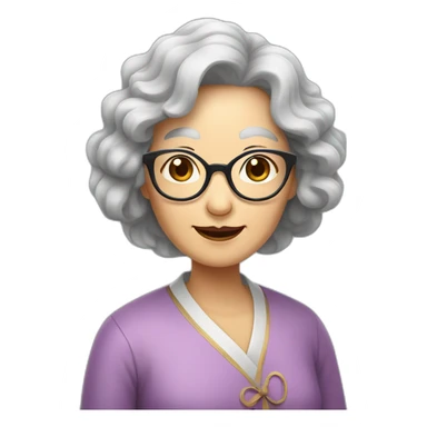 Chinese senior  lady has wavy long  wavy hair wear glasses show appreciation signs sticker