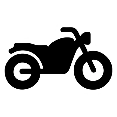 Simple motorcycle silhouette, side view with visible wheels, handlebars, and seat sticker
