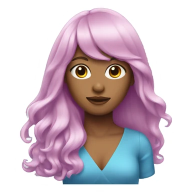 Pink long hair woman with bangs and blue dress  sticker