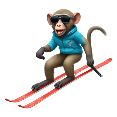 Baboon wearing sunglasses riding skis  sticker