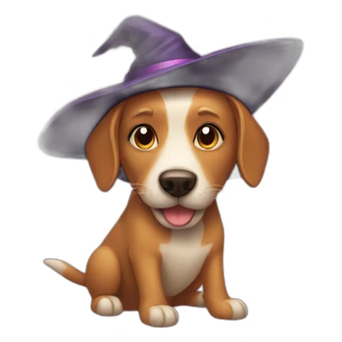Dog in witch hat sticker