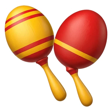 A pair of wooden maracas painted with bright red and yellow stripes.

 sticker