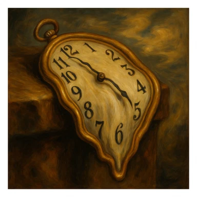a melting clock inspired by Salvador Dalí, surreal, warped, dreamlike, in the style of Dalí sticker