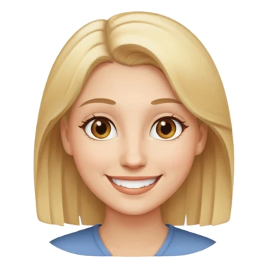 Woman with blonde hair and light brown eyes, smiling sticker