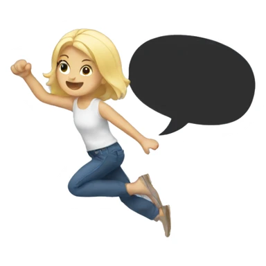 Blonde girl jumping with a speech bubble sticker