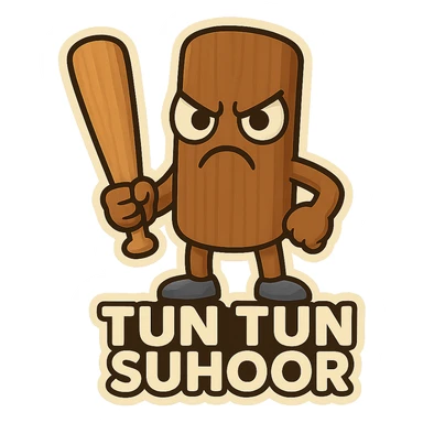 Make the chibi Tun Tun Suhoor wooden stick character look angry, with furrowed brows, glaring cartoon eyes, and a frown, in the chibi stickers style, with no background. sticker