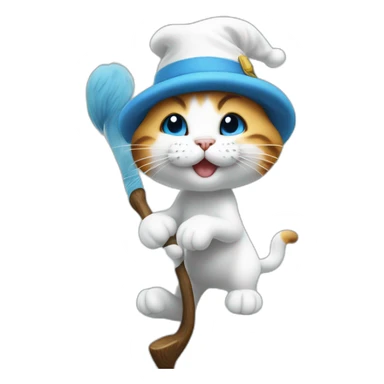 smurf cat with white hat walking on the stick sticker