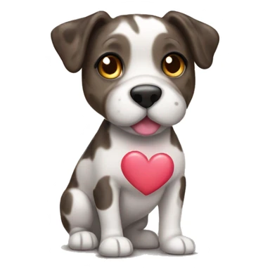 brindle dog with a heart sticker