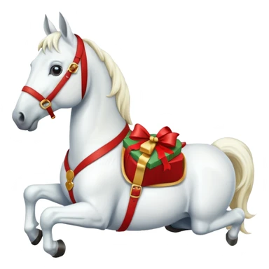 christmas new year's white horse with a red saddle with gift box on saddle sticker