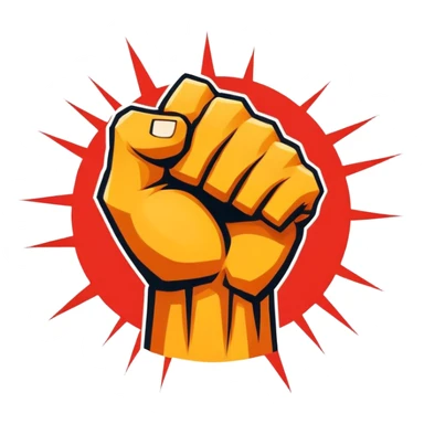 An emblem-style design symbolizing striking martial arts. The emblem features a powerful fist, representing strength and precision, surrounded by dynamic lines and motion, evoking speed and impact. Bold colors and sharp edges give the emblem an intense and energetic look sticker