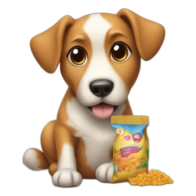 dog sitting next to a bag of food sticker