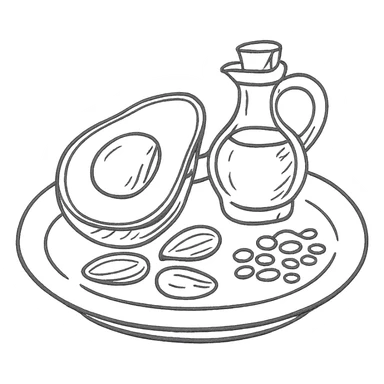 plate with avocado, nuts, olive oil, and seeds sticker