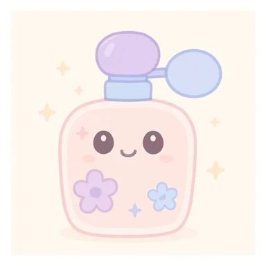 a lovely perfume bottle with a feminine, elegant design, soft pastel colors, delicate details, and a subtle floral motif, evoking a sense of charm and grace, suitable for a girl sticker