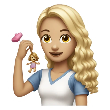 white girl playing with doll sticker