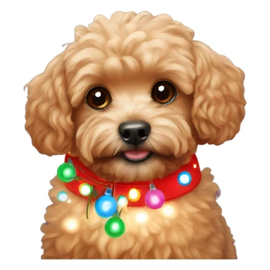Red maltipoo with Christmas lights decorated around its neck sticker