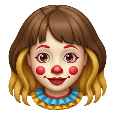 A clown emoji with brunette bangs long hair sticker