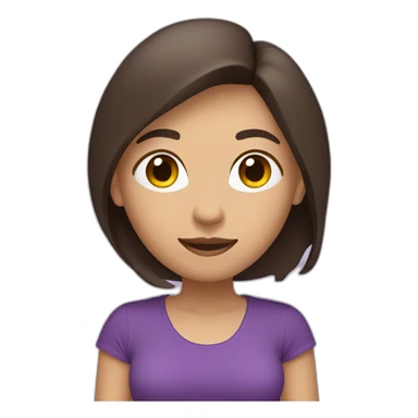women,dark brown hair,using purple tshirt whith letters "4tech sticker