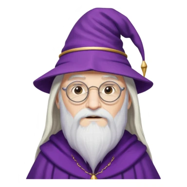 dumbledore, long white hair, wear purple magic hat, glasses sticker