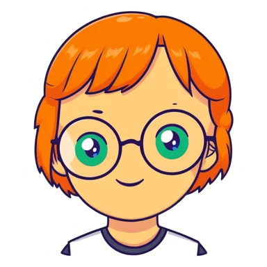 orange-haired shy nerd girl with round glasses and green eyes sticker