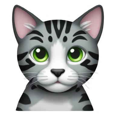 black cat with grey tiger stripe pattern and white chest / paws and green eyes sticker